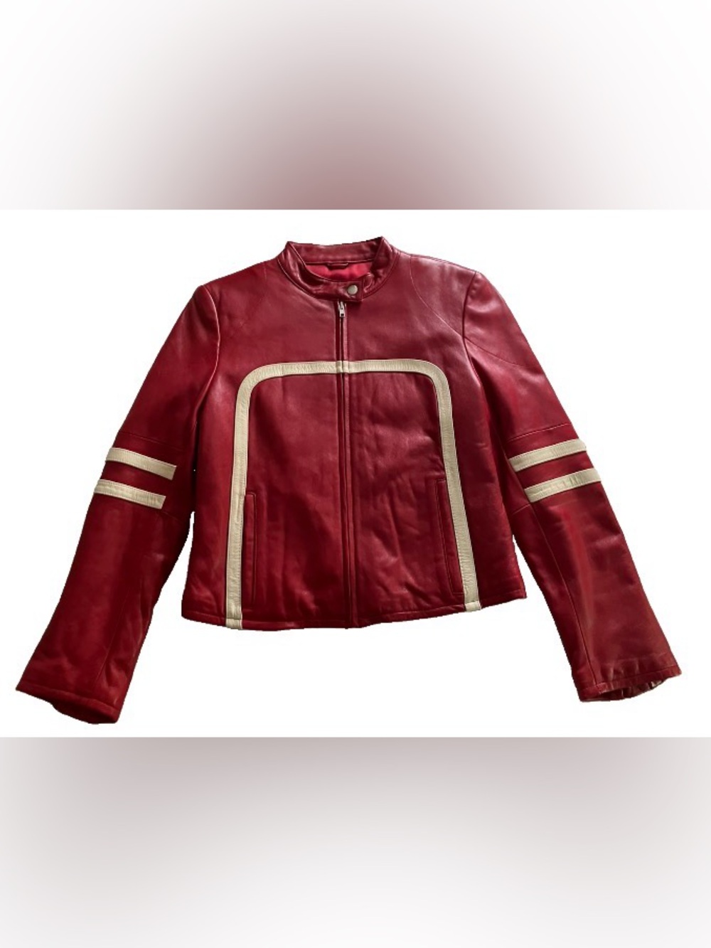Vintage Red and White Wilsons Leather Biker Racer Moto Jacket Size Medium